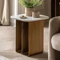 Duluth Round Side Table with Gold Base - White, Marble