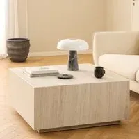 Duluth Square Coffee Table - Light Travertine Effect, Wood