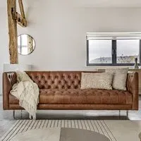 Dumai 3-Seater Sofa with Buttoning Detail - Antique Brown, Leather