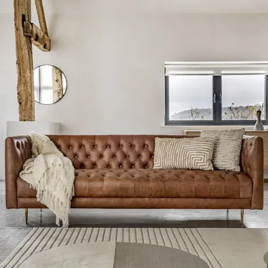 Dumai 3-Seater Sofa with Buttoning Detail - Antique Brown, Leather image