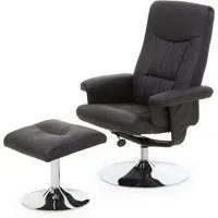 Dumai Leather Recliner Chair with Footstool - Black