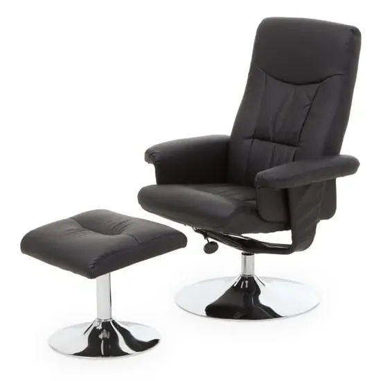 Dumai Leather Recliner Chair with Footstool - Black image