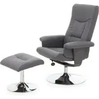 Dumai Leather Recliner Chair with Footstool - Grey
