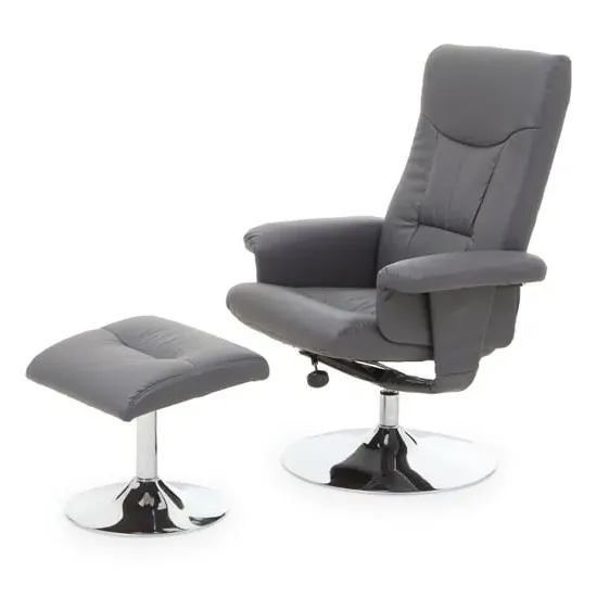 Dumai Leather Recliner Chair with Footstool - Grey