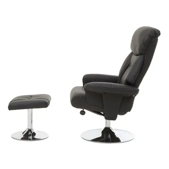 Dumai Recliner Chair with Footstool - Black, PU Leather image