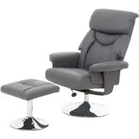 Dumai Recliner Chair with Footstool - Grey, PU Leather
