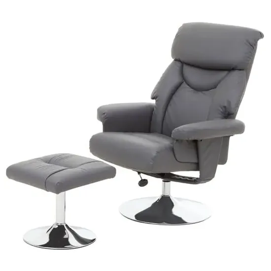 Dumai Recliner Chair with Footstool - Grey, PU Leather