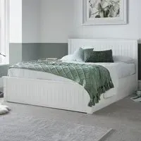 Duncan King Size Ottoman Bed with Storage - White, Rubberwood