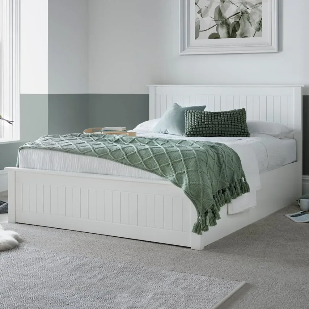 Duncan King Size Ottoman Bed with Storage - White, Rubberwood