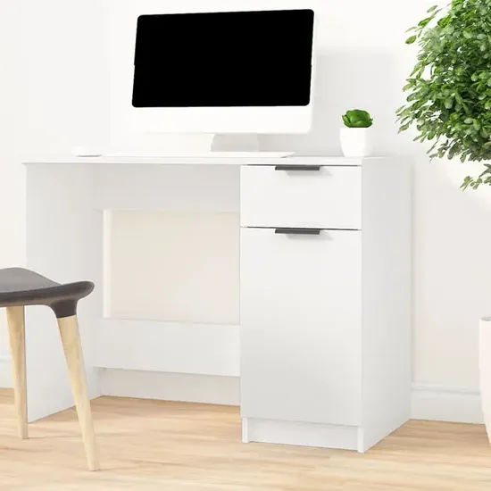 Dunstable Laptop Desk with 1 Door & 1 Drawer - White, Engineered Wood product