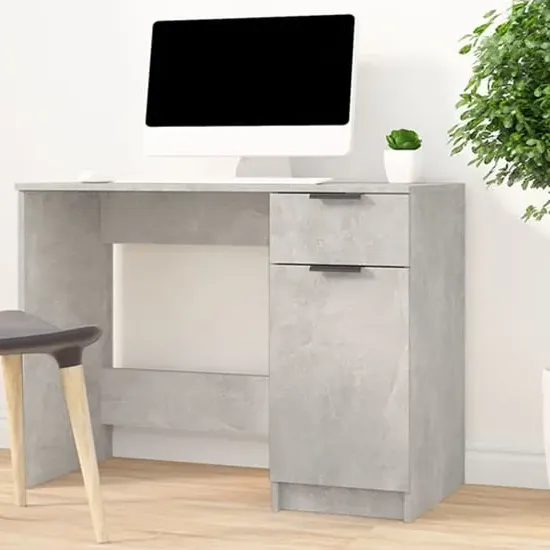 Dunstable Laptop Desk with Storage - Concrete Grey, Engineered Wood