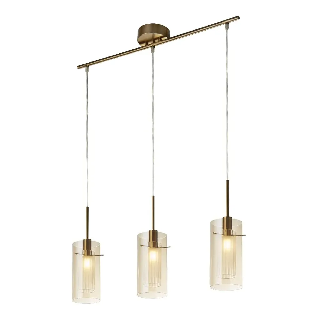 Duo 3 Light Bar Pendant Light - Bronze, Champagne Glass
