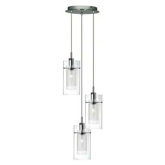 Duo 3 Light Multi-Drop Ceiling Pendant - Chrome, Glass