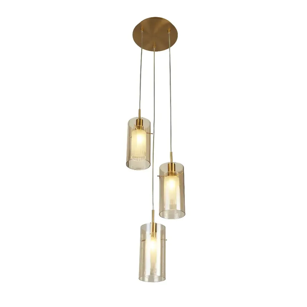 Duo 3 Light Multi Drop Pendant Light - Bronze, Champagne Glass