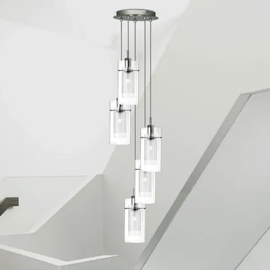 Duo 5 Light Ceiling Pendant Light - Chrome, Glass
