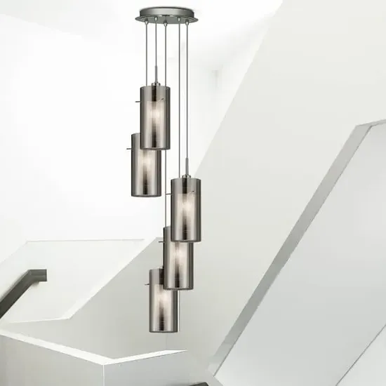 Duo 5 Light Smoked Glass Ceiling Pendant - Chrome