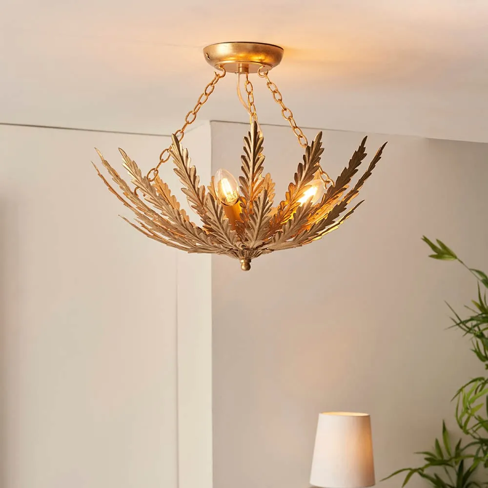 Durham 3 Lights Semi-Flush Leaf Shape Ceiling Light - Gold