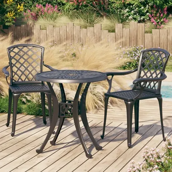 Durham 3 Piece Bistro Set - Black, Cast Aluminium