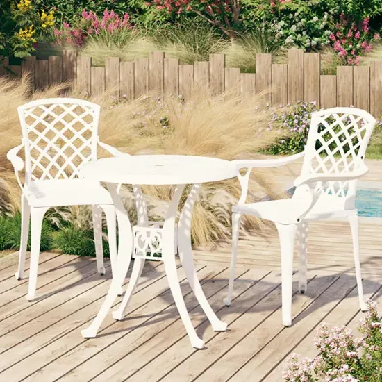 Durham 3-Piece Round Bistro Set - White, Cast Aluminium product
