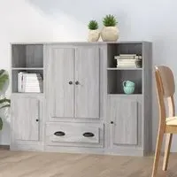 Dylan Wooden Highboard 4 Doors 2 Drawers - Grey Sonoma Oak