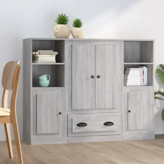 Dylan Wooden Highboard 4 Doors 2 Drawers - Grey Sonoma Oak