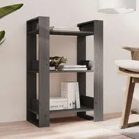 Dylon Bookcase and Room Divider - Grey, Pine Wood