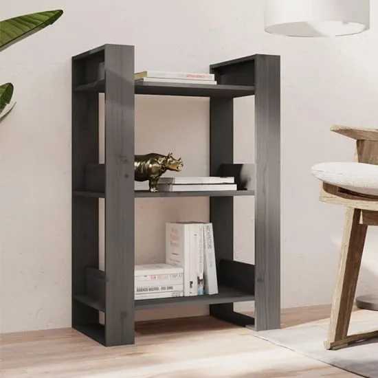 Dylon Bookcase and Room Divider - Grey, Pine Wood