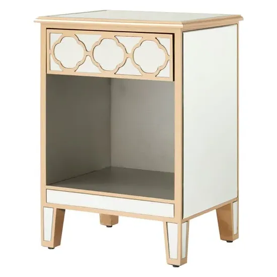Dziban Mirrored Side Table with Drawer - Gold image