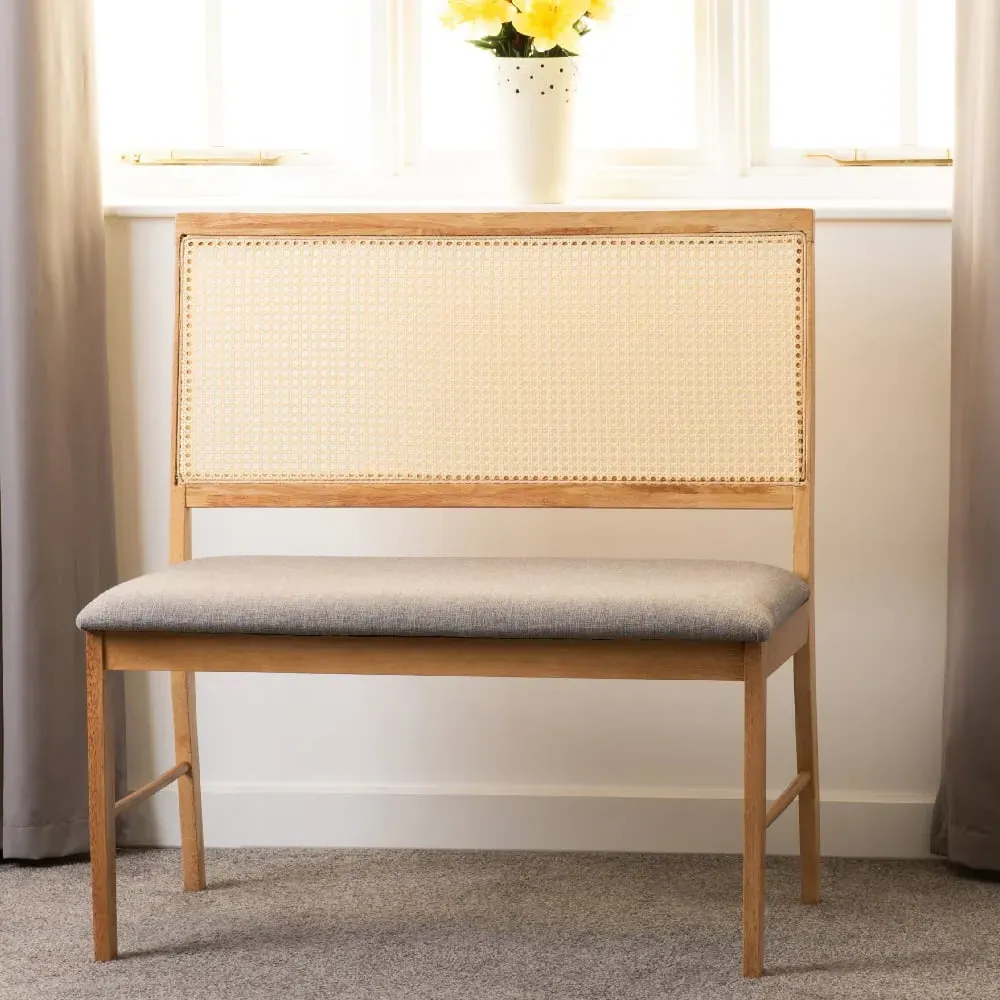 Earlville Dining Bench with Fabric Seat - Grey, Oak