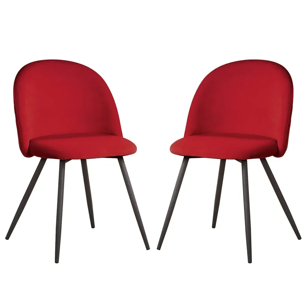 Earlville Fabric Dining Chairs with Wooden Legs - Red