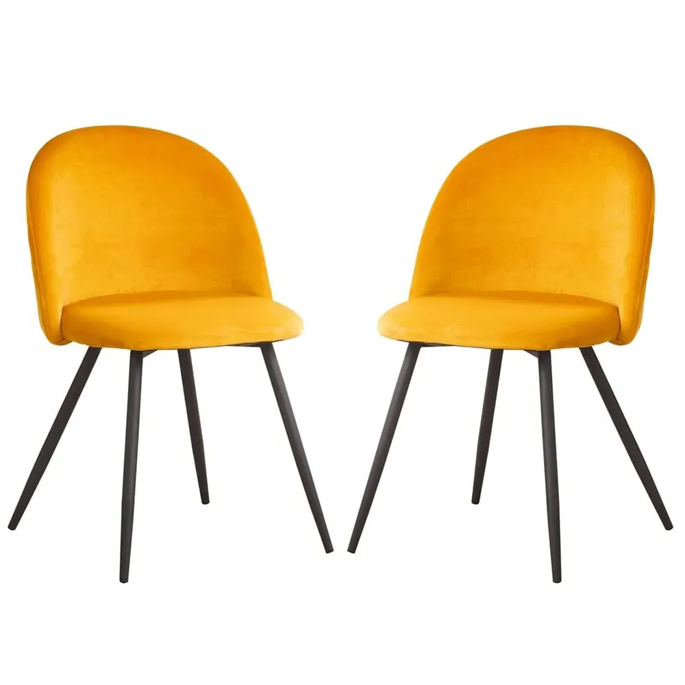 Earlville Fabric Dining Chairs with Wooden Legs - Yellow