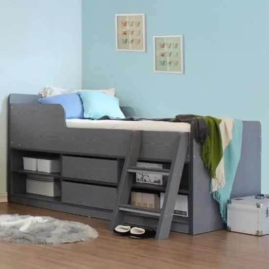 Earth Low Sleeper Bed - Grey, Wood