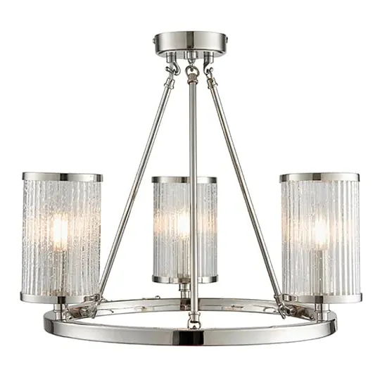 Easton 3 Light Glass Semi Flush Ceiling Light - Bright Nickel
