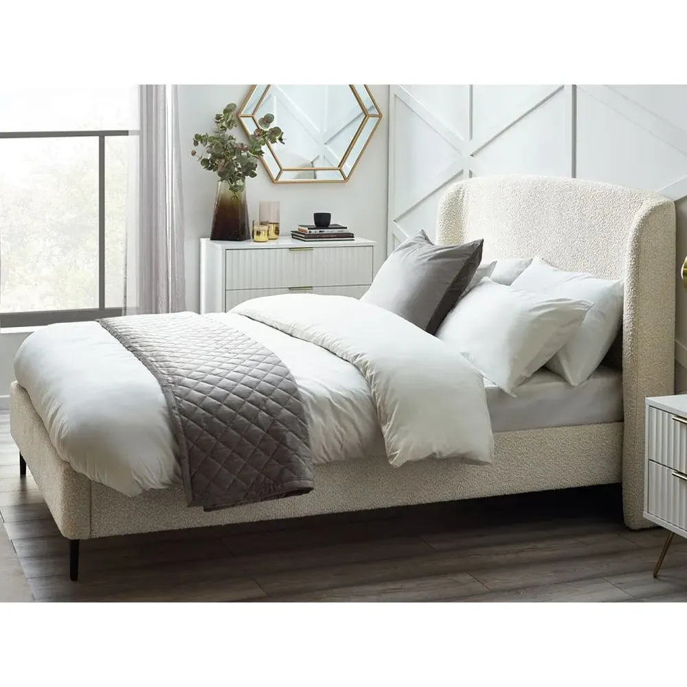 Easton Double Bed with Curved Headboard - Ivory, Boucle image