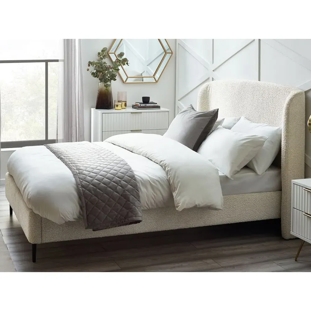 Easton King Size Bed with Curved Headboard - Ivory, Boucle