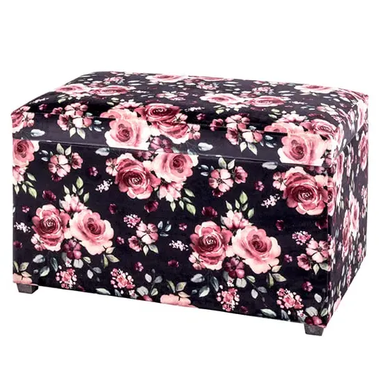 Eastroy Fabric Storage Ottoman - Black Rose Print image