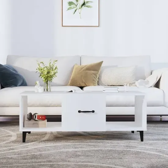Ebco Coffee Table with Storage - White, Engineered Wood