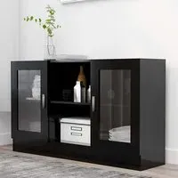 Ebru Display Cabinet with 2 Doors - Black, Engineered Wood