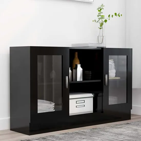 Ebru Display Cabinet with 2 Doors - Black, Engineered Wood image