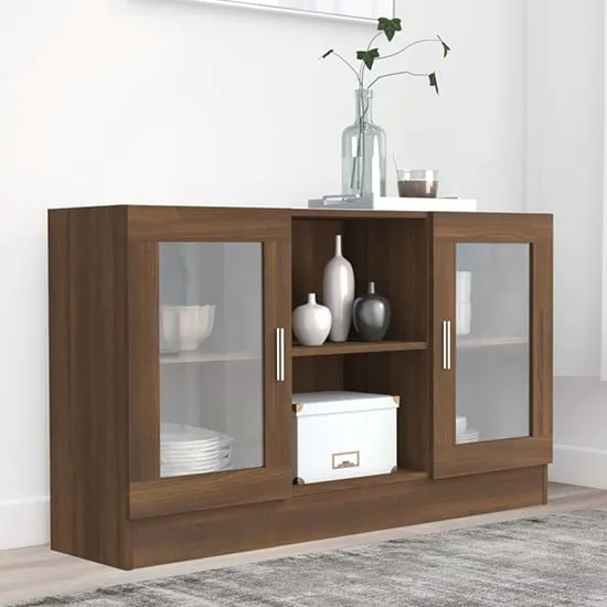 Ebru Display Cabinet with 2 Doors - Brown Oak, Engineered Wood