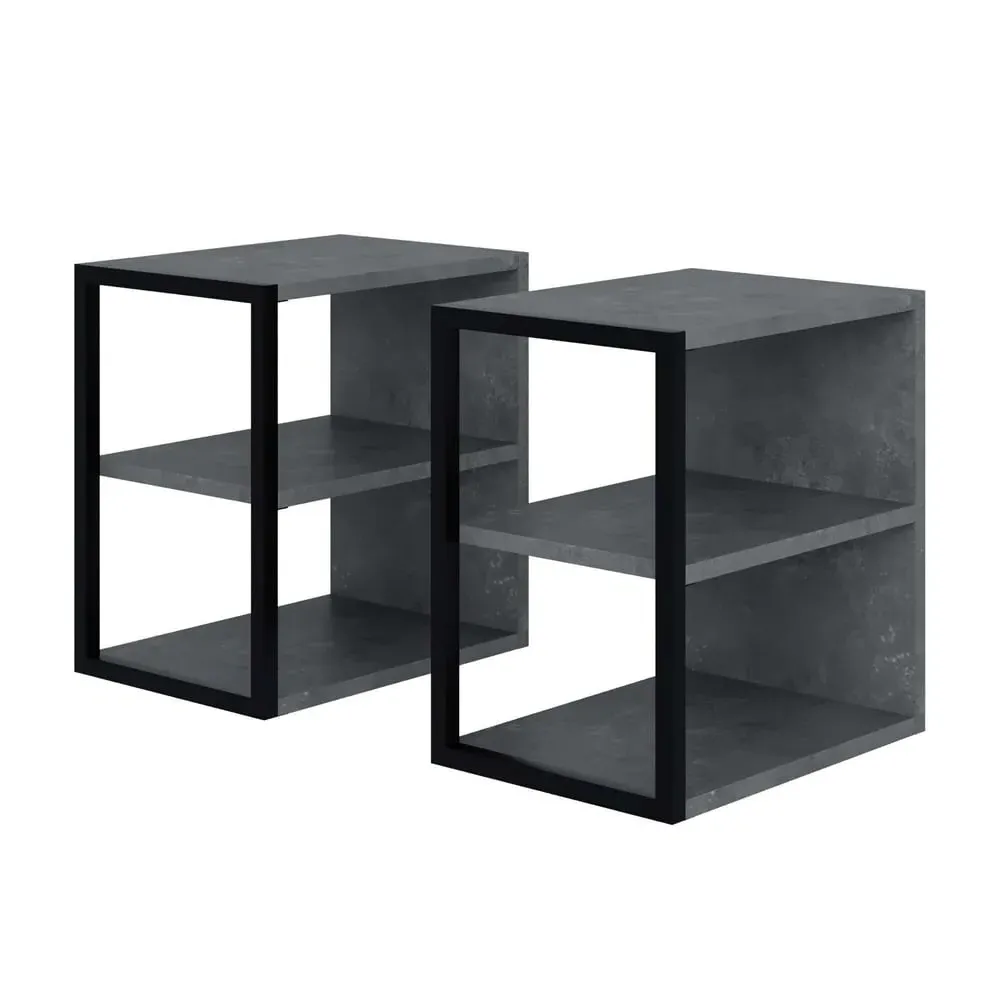 Echo Set of 2 Side Tables with Shelf - Retro Grey, Melamine product
