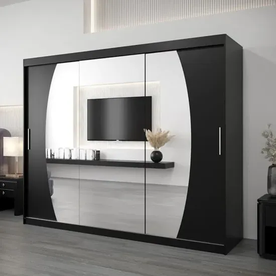 Eden Mirrored Wardrobe with 3 Sliding Doors - Black
