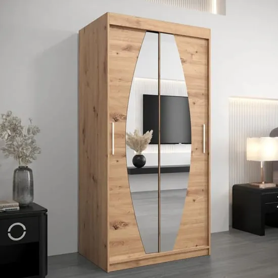 Eden Mirrored Wardrobe with Sliding Doors - Artisan Oak image