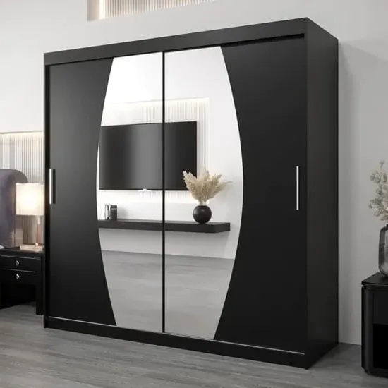Eden Mirrored Wardrobe with Sliding Doors - Black