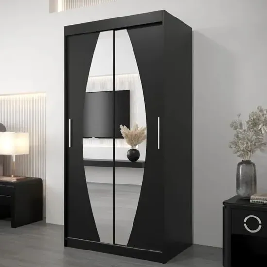 Eden Mirrored Wardrobe with Sliding Doors - Black