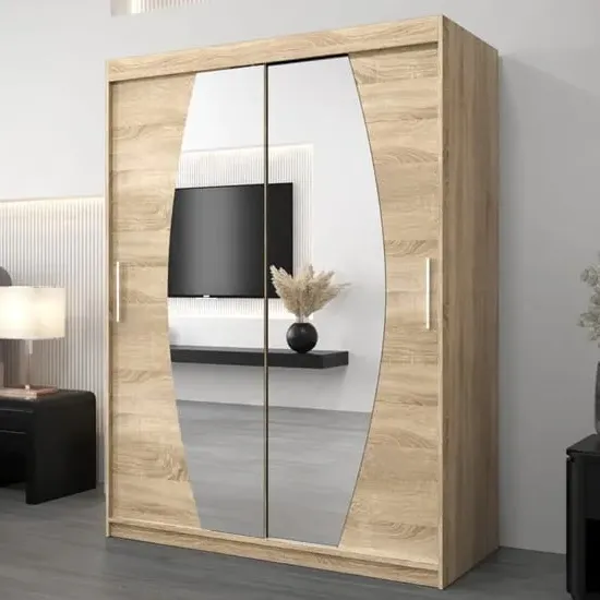 Eden Mirrored Wardrobe with Sliding Doors - Sonoma Oak