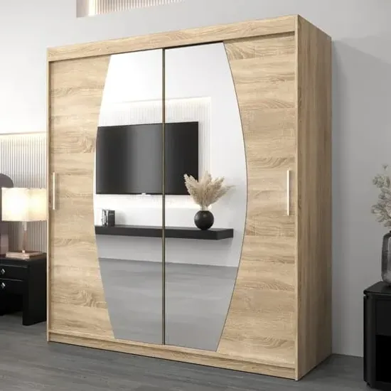 Eden Mirrored Wardrobe with Sliding Doors - Sonoma Oak