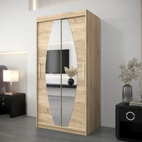 Eden Mirrored Wardrobe with Sliding Doors - Sonoma Oak