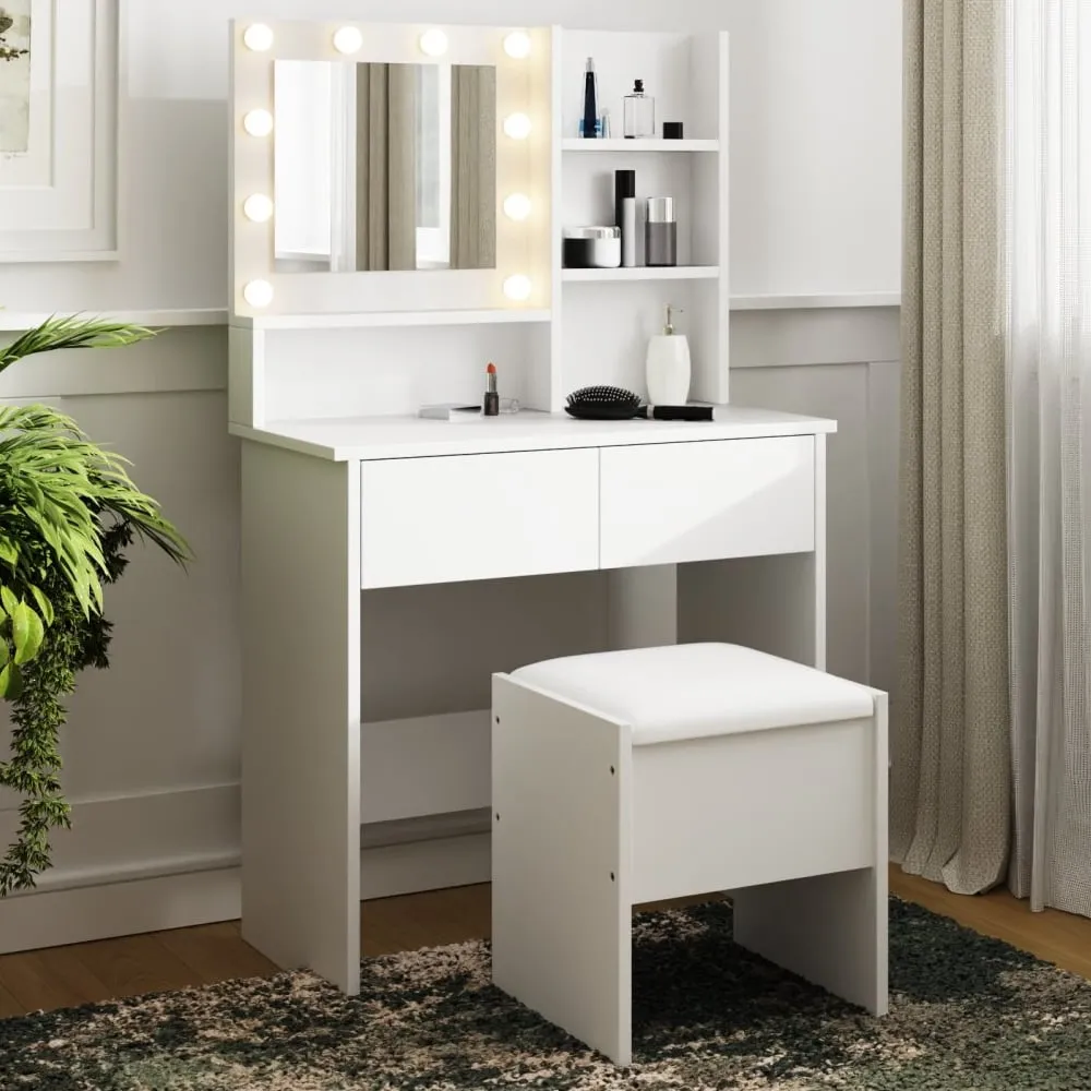 Eden Wooden Dressing Table Set with LED - White image