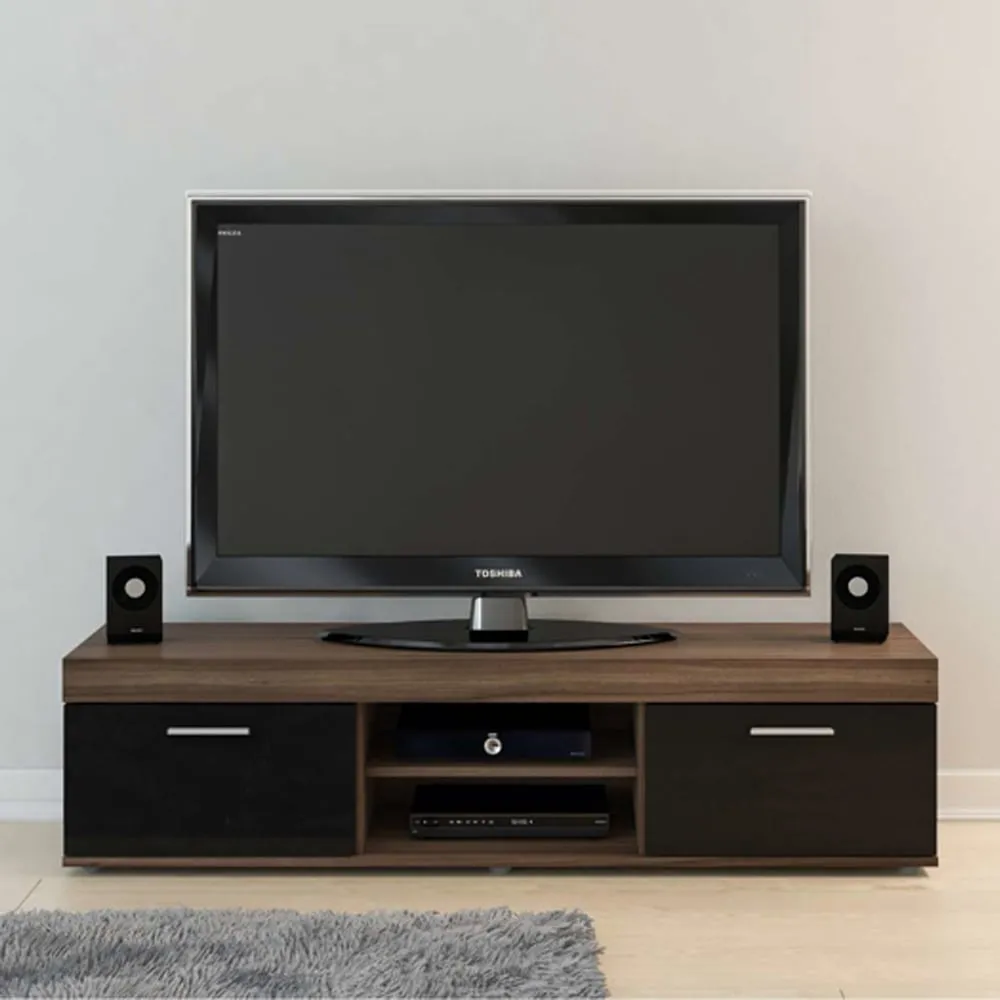 Edged TV Stand with 2 Doors - Walnut, Wood image